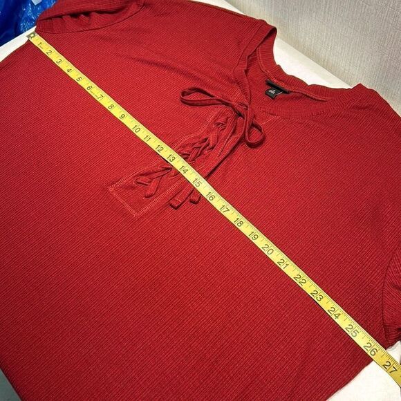 Torrid Texture Jersey Lace-Up Drop Shoulder Top Blouse Sz 2 2XL Burnt Red Crimso - Picture 5 of 7